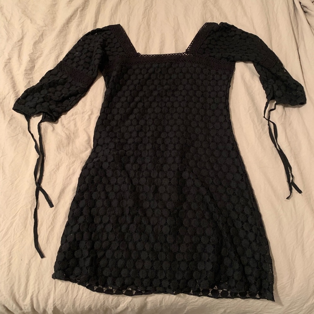 Square Neck Black Circle Design Basic Dress - image 2